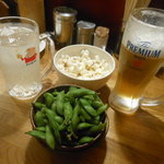 鉄板料理 風神 - ポップコーンと枝豆と共に、乾杯　2017.3