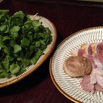 由布院 玉の湯 - 鴨鍋(クレソンを添えて)