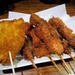 もつ焼 あぶさん - 串揚げ5本＋アジフライ