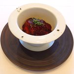 ラ・リューン - ランチコース 4104円 の雲丹とカボチャのソルベ 茄子の煮浸し コンソメジュレがけ ライム風味