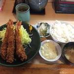 とんかつ春 - エビフライ定食（上）1450円