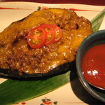 旬菜処 びいどろ - 県産米ナスのタコチーズ焼き