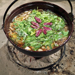 柳家 - 鴨とこんにゃく、大根、まいたけ、しめじ、えのき、おネギとセリのお鍋