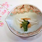 『ウニの豆腐』～!! 『白魚』と『菜の花』添え（醤油のジュレがけ）～♪( ^o^)ﾉ