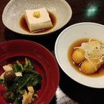 亀の井別荘 - お浸し・落花生豆腐・大根餅