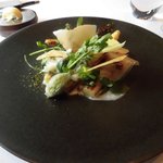 レストラン マノワ - 温前菜　白アスパラと山菜（2017.3）