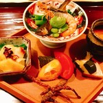 草庵　田なか - 【八寸】○空豆、ヨリ海老、青柳、つくし、このわた、蒸し鮑様