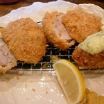 とんかつ 串揚げ 優膳 - 日替わりミックスフライ（ヒレかつ、手ごねかつ、カキフライ）