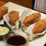 牡蠣ツ端 - かきフライ定食@880円＋税：かきフライは、4ヶ。中濃ソース or タルタルソースで。