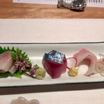 さかい - 造：お造り盛り合わせ（シマアジ・シメサバ・イシダイ）