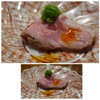 虎峰 - ③鴨肉のロースト、ししとうソース。 鴨肉が好まないのですが、辛味のあるソースと共に頂くと美味しく頂けました。