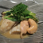 寛幸 - 29年2月　長崎牡蠣、帆立、肝、行者大蒜、木の芽のブラックペパーとバター白ワイン煮