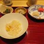 銀座 しのはら - 筍ご飯 すっぽん餡かけ 蛤のスープのお茶漬け風1