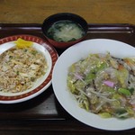 宝楽 - 皿うどん太麺＆チャーハンセット@800