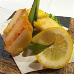 Raku - 京芋の海老と鶏の挟み天ぷら