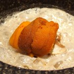 クラフタル - ランチコース 8316円 の鱈の白子、雲丹の石鍋沸騰マッシュルームソース仕立て