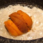 クラフタル - ランチコース 8316円 の鱈の白子、雲丹の石鍋沸騰マッシュルームソース仕立て