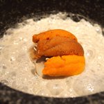 クラフタル - ランチコース 8316円 の鱈の白子、雲丹の石鍋沸騰マッシュルームソース仕立て