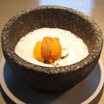 クラフタル - ランチコース 8316円 の鱈の白子、雲丹の石鍋沸騰マッシュルームソース仕立て