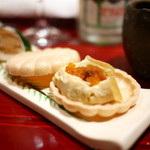 銀座 しのはら - フォアグラ最中　自家製唐墨