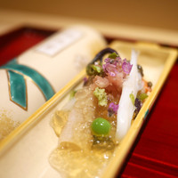 銀座 しのはら - 先付　伊勢海老、ミル貝、白魚、ジュレ