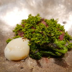 虎白 - 花山椒と低温調理の牛肉とうずら温泉卵