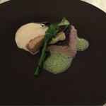 鰆のコンフィ 筍と山菜　蕪のソース　蓬の香り