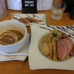 麺麓menroku - 鴨つけそば・味玉＆紀州鴨チャーシュー6枚増し＆鴨ささみ