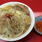 千里眼 - ラーメン麺半分 ヤサイ少な目 ニンニク・ショウガ・カラアゲ別皿で 730円