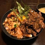 ひだまり庵 - ３種盛肉丼（ローストビーフ・ステーキ・ローストポーク）