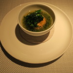 エクアトゥール - オマール海老とタイラ貝 キクラゲのつみれ仕立て、スッポンと鶏 アオサのスープ1