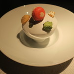 エクアトゥール - 和三盆のパンナコッタと抹茶のアイスクリーム 白玉と苺 ギモーブとフィナンシェ 二種1