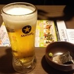 Damma Ya Suis An - まずは生ＢＥＥＲとお通し、白身系の炙り刺身