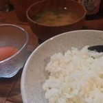 鳥玖 - TKG 350yen + しじみ汁 150yen