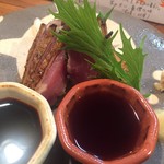 鳥玖 - 地鶏たたき(もも) 480yen