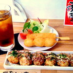 Takoyaki Dining Katsu!! - ソースマヨたこ焼き￥420＆豚串￥120＆うずら串￥120＆ウーロン茶￥250