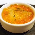 フレンチ サクラ - ディナーコース 7371円 のホワイトアスパラのムース、ボタン海老のマリネ、コンソメのジュレ