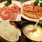 食道園 - “宮崎産日向赤鶏塩、松阪牛カルビ、御飯大盛、コムタン”