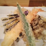 粗挽き蕎麦 トキ - 天ぷら5種盛り