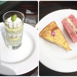 バー＆ラウンジ  トゥエンティエイト - 左)ずんだトライフル
      右)ブリーチーズと胡瓜のフィンガーサンドウィッチ、桜チップのスモークチキンと新玉葱のキッシュ