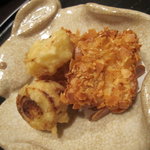 馳走なかむら - 水がれいのアーモンド揚げ 下仁田ネギの天麩羅、ウサギの器！