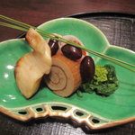 馳走なかむら - 八寸 鰆の西京焼き 黒糖の伊達巻 黒豆 菜の花の辛し和え 千枚寿司(蟹 イクラ)