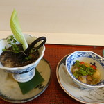 蓬左茶寮 - 黒ゴマ豆腐とウニ、ホタテ花山椒