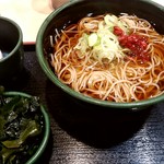 ゆで太郎 - 朝そば（生卵） 330円 + かき揚げ→わかめに変更 + ワカメ（無料クーポン利用）