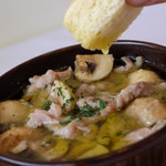 Shrimp and mushroom “Ajillo” served with focaccia