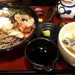 そじ坊 - 冷やし月見山かけそばと大海老天丼の定食（１，０８４円，税抜き）
