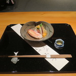 日本料理 幸庵 - 毛蟹、雲丹、生のあおさの加減酢ジュレがけ