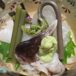 日本料理 幸庵 - トリ貝、スミイカ、コチの刺身アップ