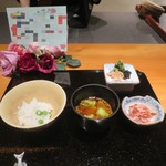 日本料理 幸庵 - 豆御飯、味噌汁、桜海老、香の物