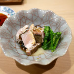 うを徳 - 京都菜の花酢味噌、サワラの藁炙りニンニク醤油